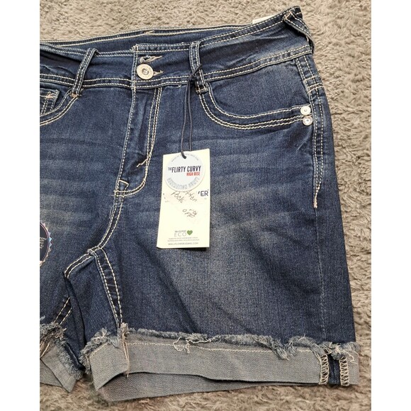 New Wallflower Shorts Womens Sz 7 28" Denim Blue Jeans Stretch Cuffed Frayed - Picture 3 of 11